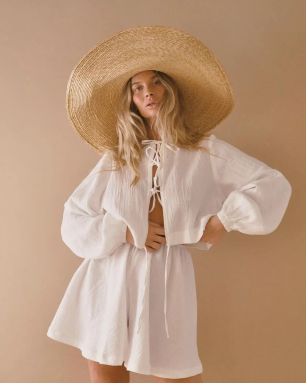 The Tie Top - Cream Gauze