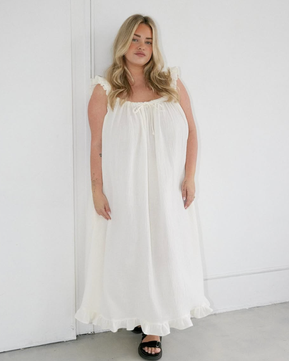The Ruffle Maxi Dress - White Linen