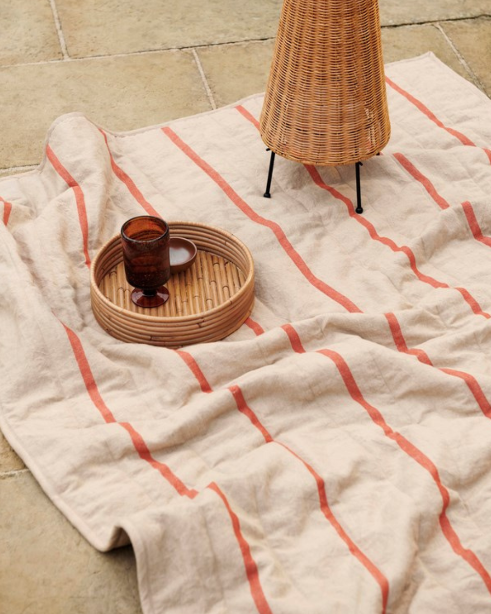 Grand Quilted Blanket - Camel/Red
