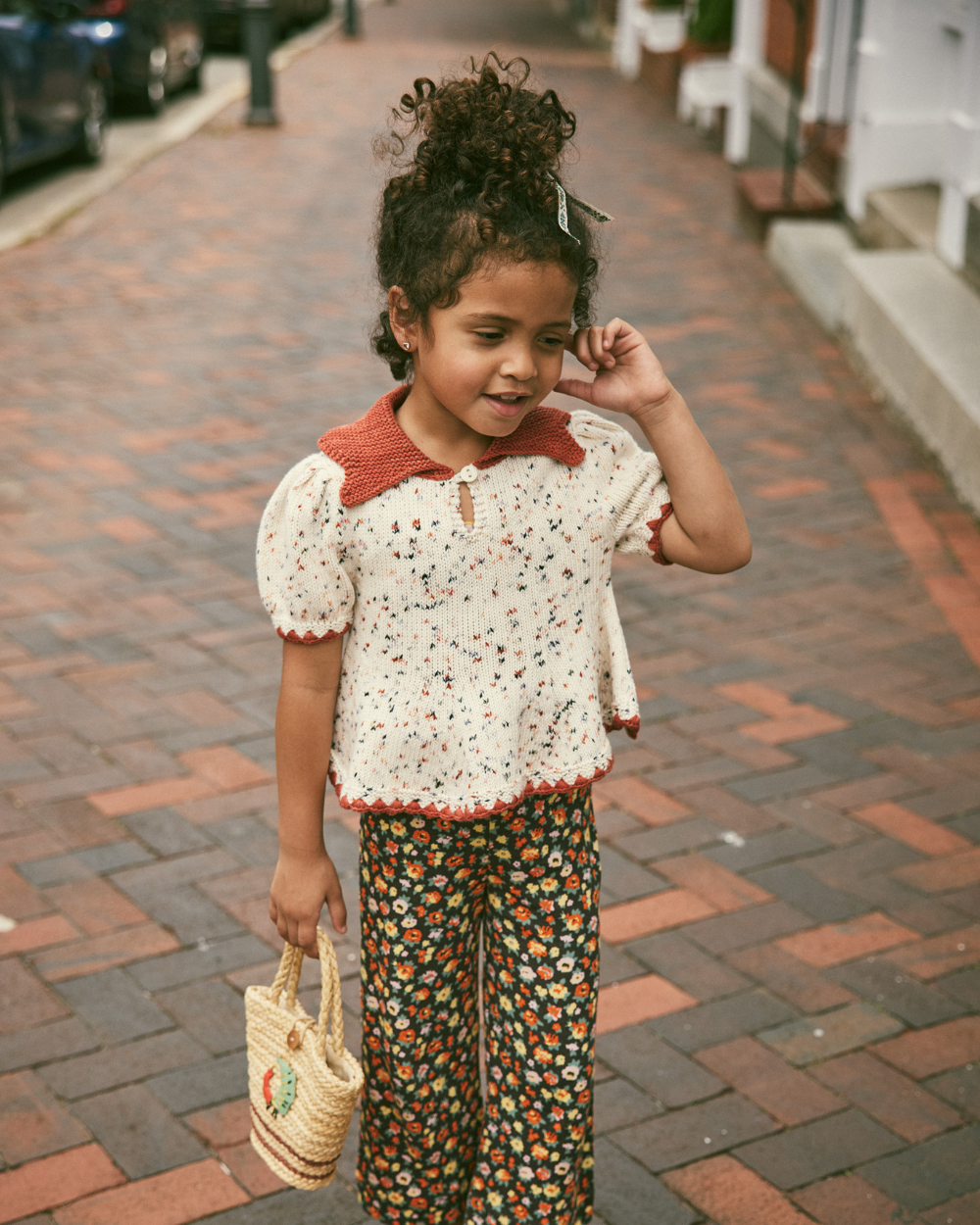 Crochet Trim Puff Top - Picnic Confetti