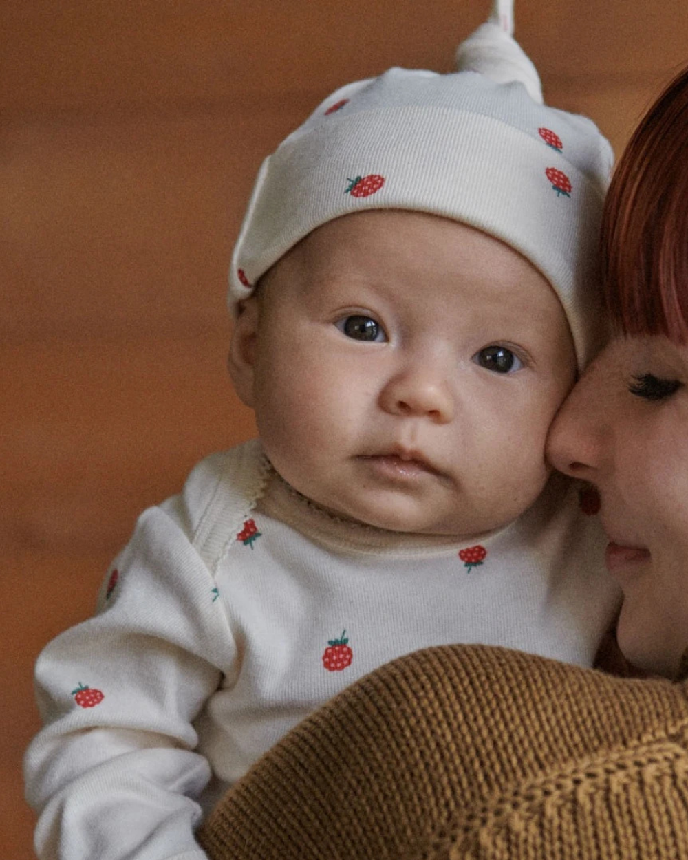 Cotton Knotted Beanie - Raspberry Print