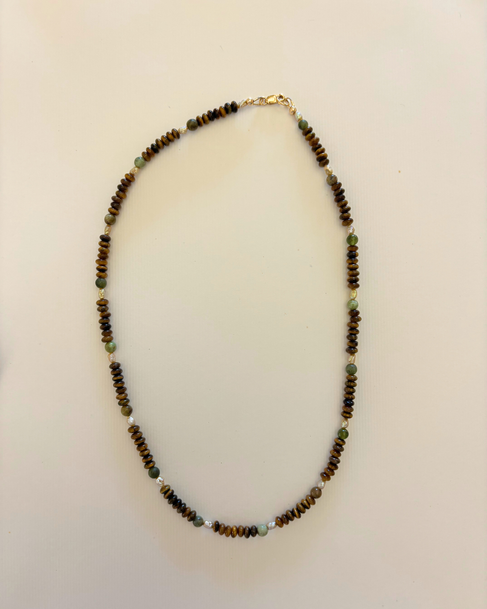 Tigers Eye, Jade & Pearl Necklace