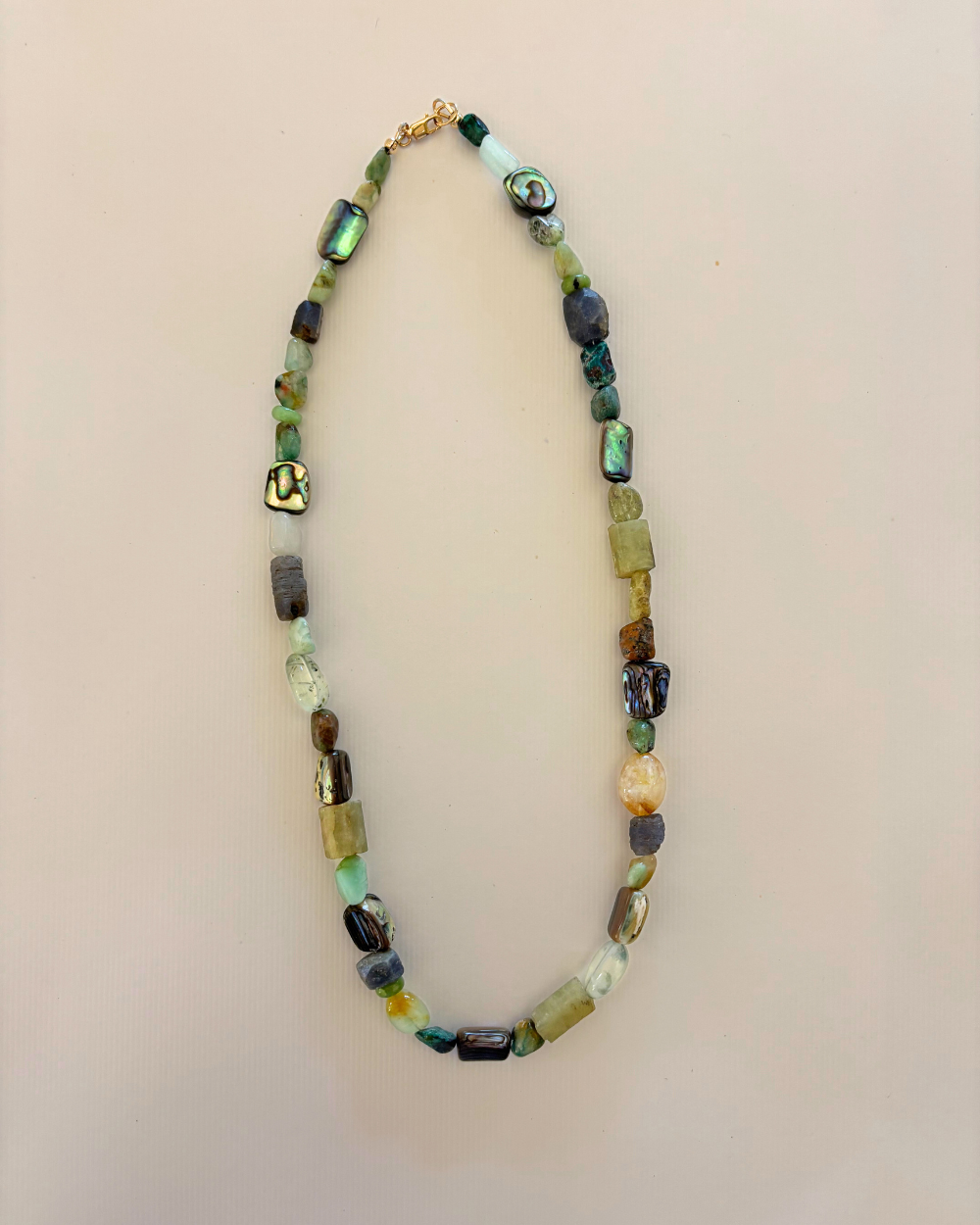 Pau Shell, Garnet, Prehnite & Turquoise Necklace