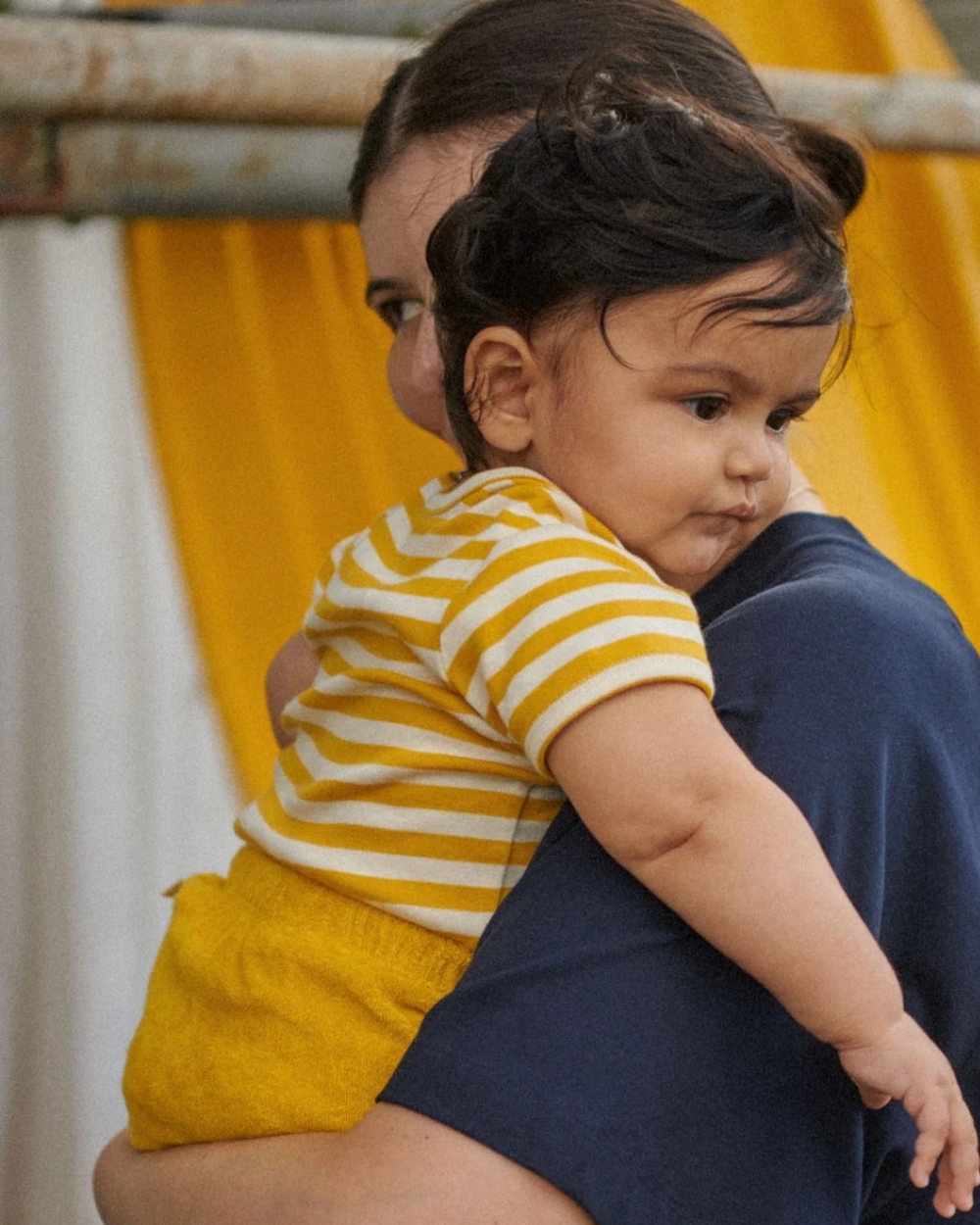 Organic Cotton Shortsleeve Bodysuit - Golden Sea Stripe