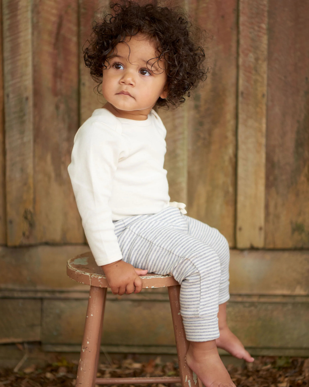 Organic Cotton Drawstring Pants - Greymarl Stripe