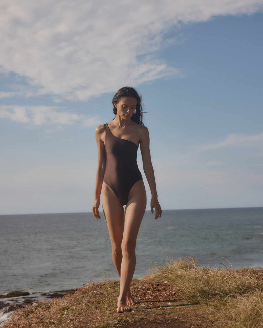 One Shoulder One Piece - Shimmer Chocolate