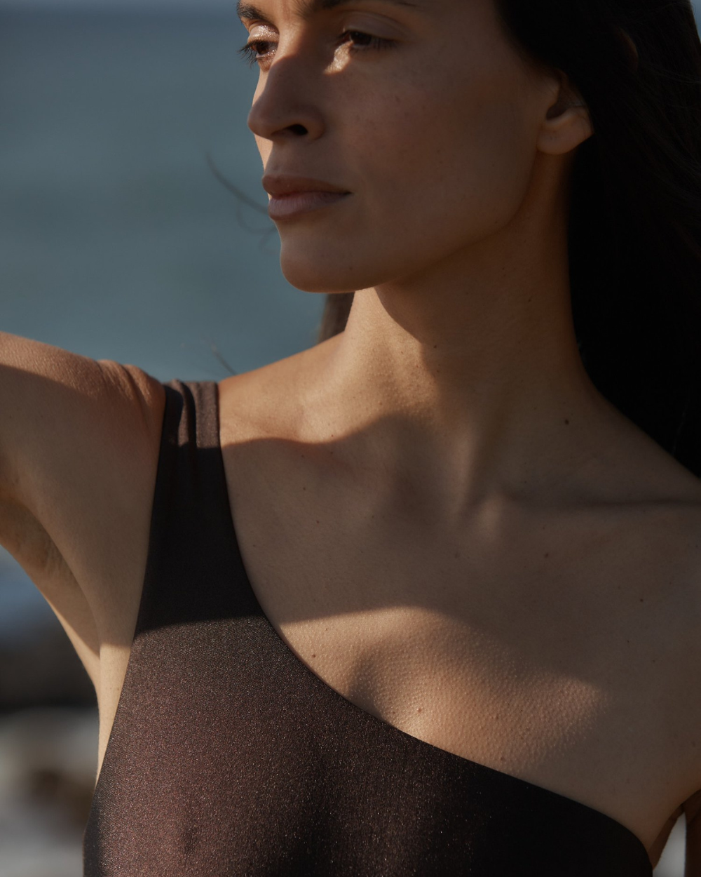 One Shoulder One Piece - Shimmer Chocolate