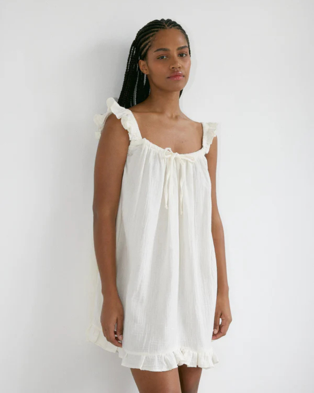The Ruffle Mini Dress - Cream Gauze