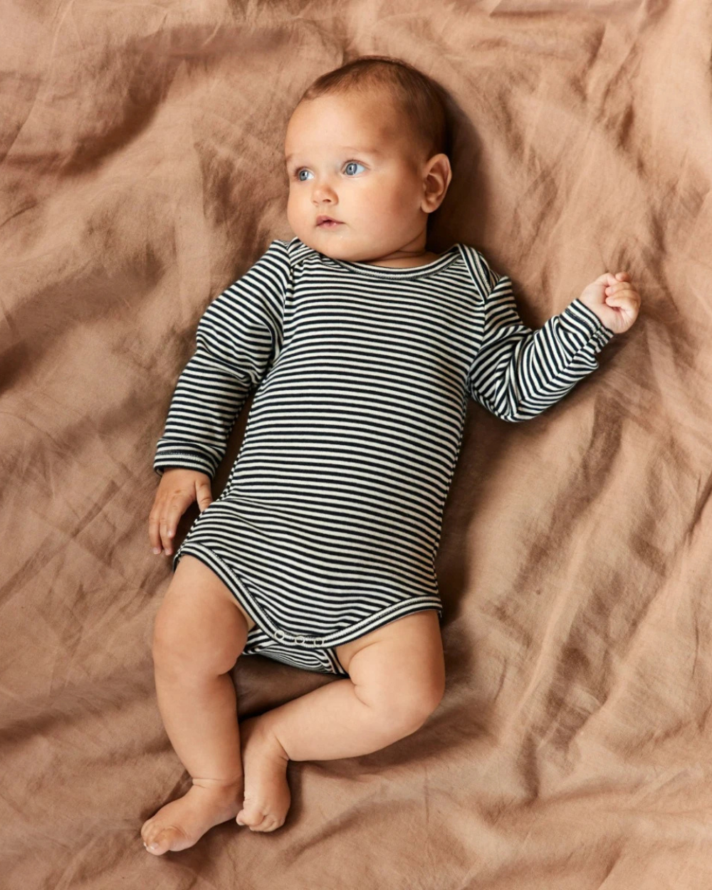 Organic Cotton Longsleeve Bodysuit - Navy Stripe