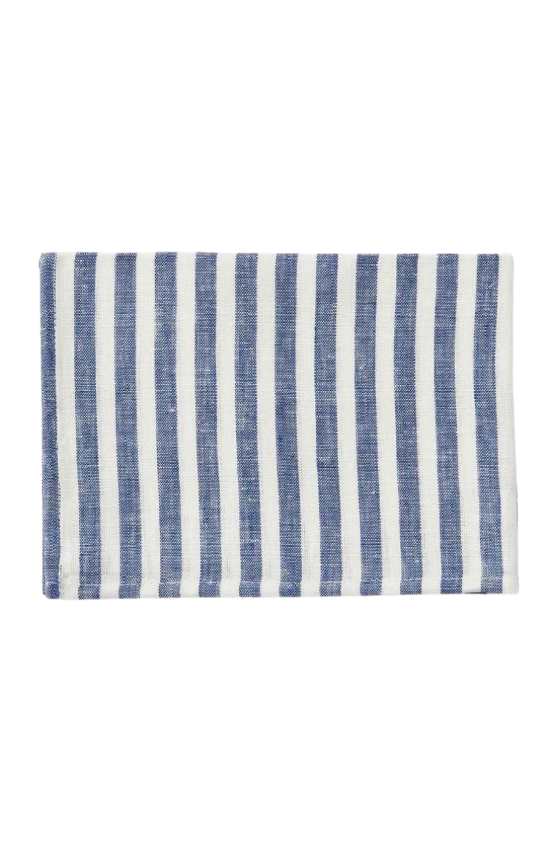 Linen Tea Towel - White/Blue Stripe