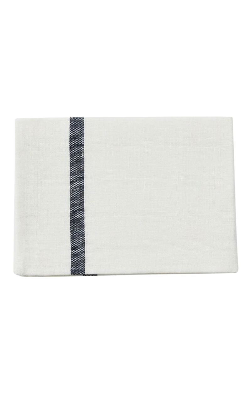 Linen Tea Towel- White/Navy