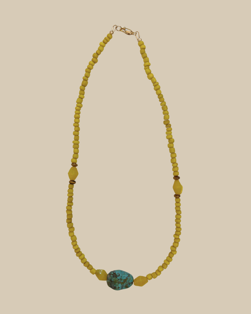 Yellow Glass, Turquoise & Tigers Eye Necklace