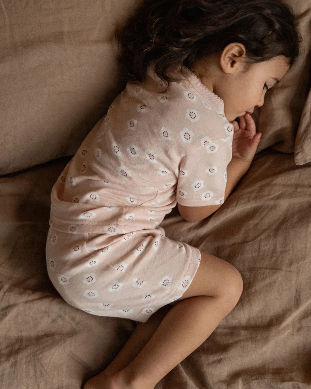 Short Sleeve Pyjama Set - Flora Stamp Rose Dust Print
