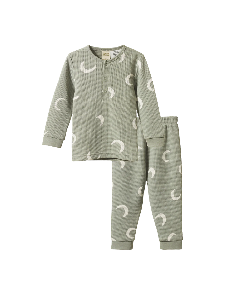 Longsleeve Waffle Pyjamas - Crescent Print