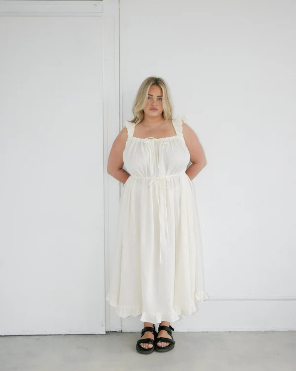 The Ruffle Maxi Dress - White Linen