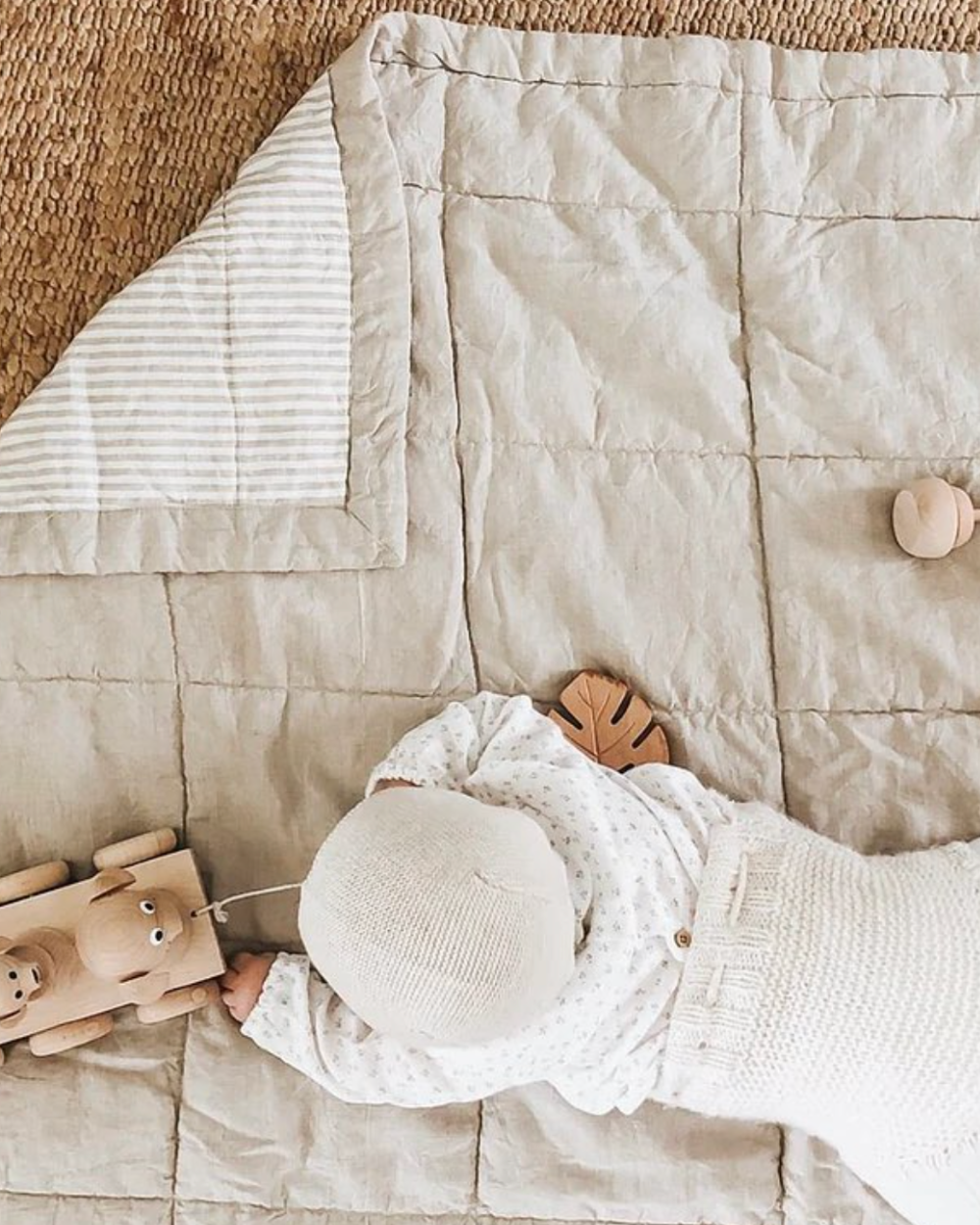 Quilted Blanket / Play Mat - Natural-Stripe