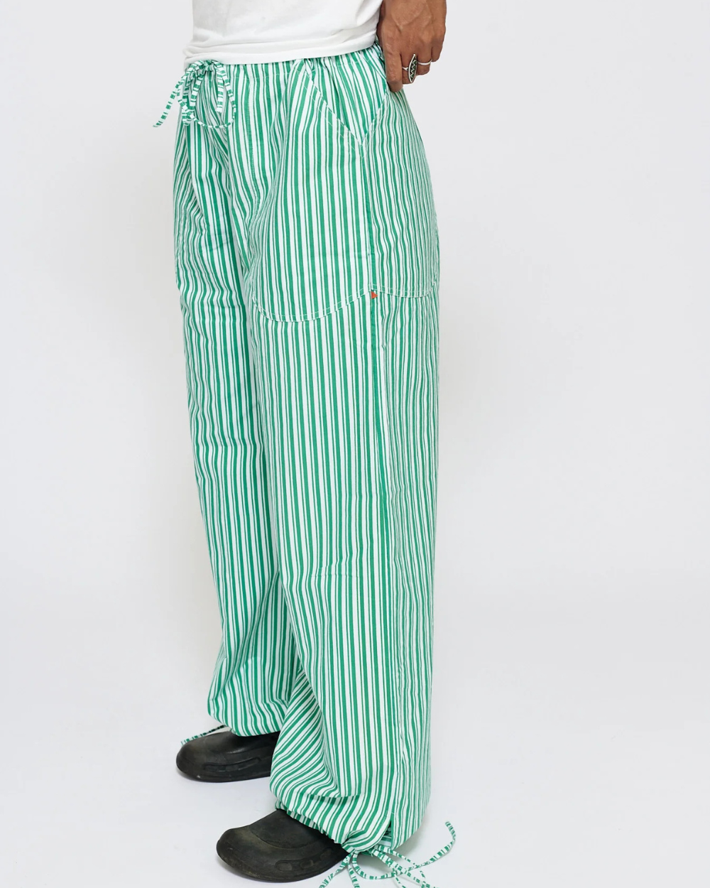 Drawstring Pant - Green/White Stripe