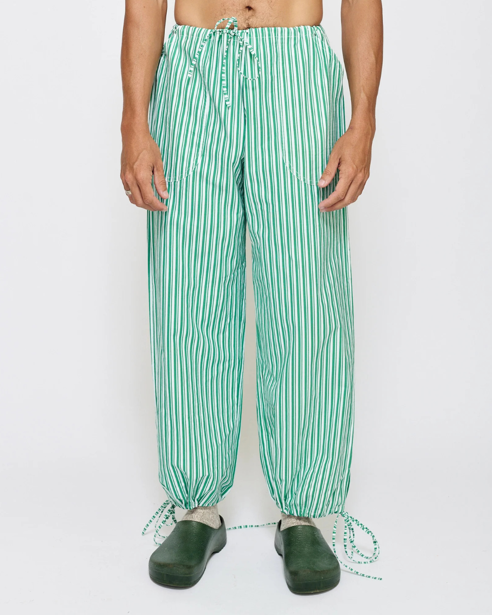 Drawstring Pant - Green/White Stripe