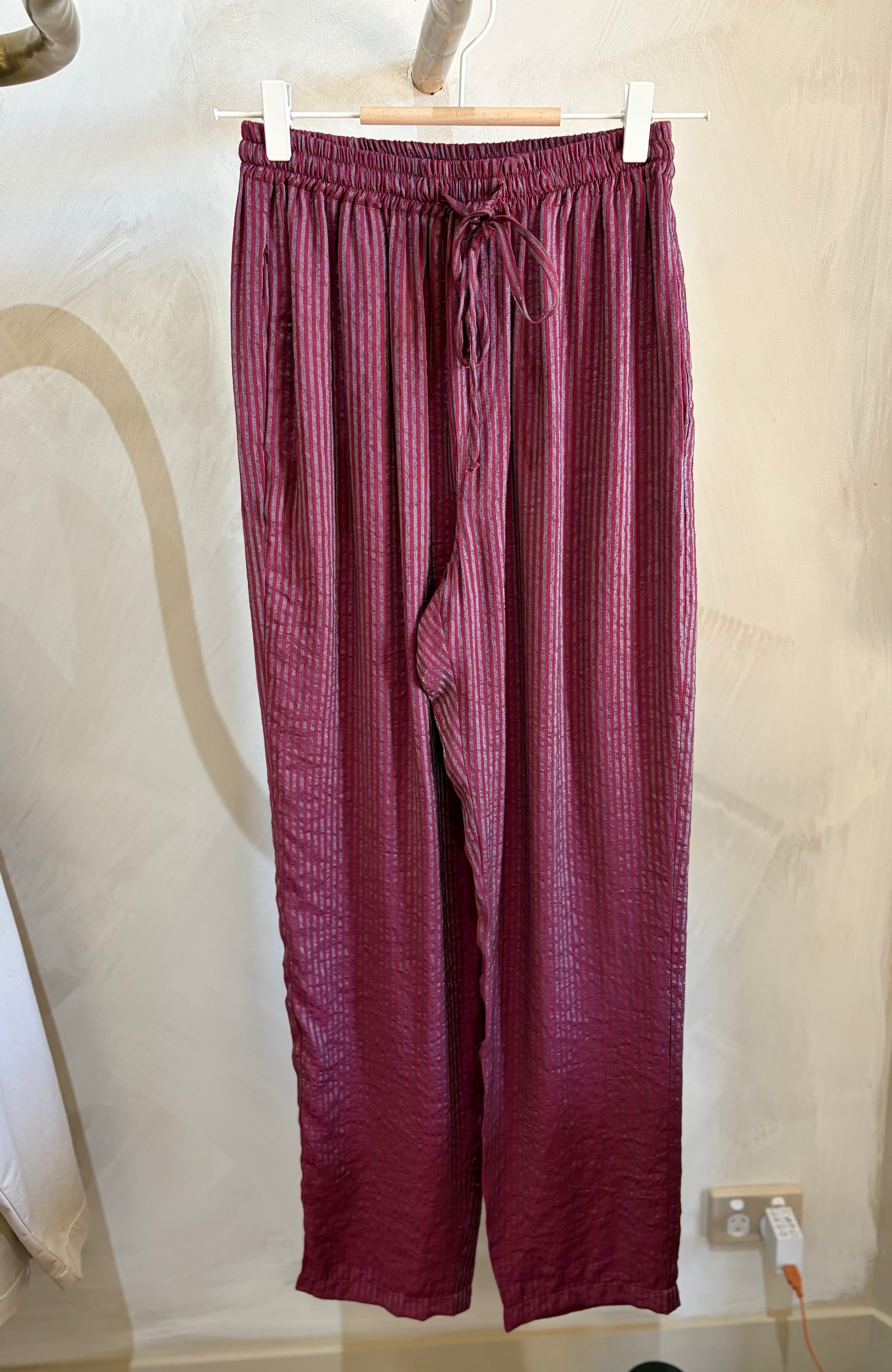 Lounge Pants Silk/Cotton Plum Stripe S/M